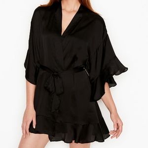 Victoria's Secret flounce black satin robe